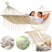 HAMAK OGRODOWY BOHO MAKRAMOWY DRĄŻEK PAŁĄK JEDNOOSOBOWY POKROWIEC BEŻOWY