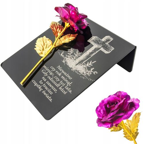 ZNICZ na cmentarz RÓŻA Ozdoba DEKORACJA na grób GRAWEROWANY podstawka na Arena.pl