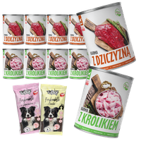 MOKRA KARMA DLA PSA TufTuf PUSZKA SMAK DZICZYZNA I KRÓLIK 10x400g + GRATIS