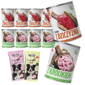 MOKRA KARMA DLA PSA TufTuf PUSZKA SMAK DZICZYZNA I KRÓLIK 10x400g + GRATIS