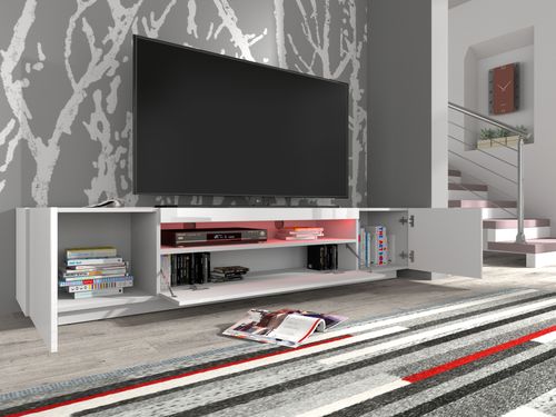 Szafka RTV 200 stojąca biały mat (korpus) / biały połysk (fronty) na Arena.pl