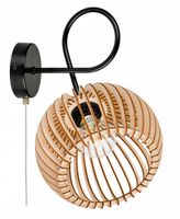 Lampa kinkiet E27 ścienny loft KULA XL drewno + włącznik on/off łańcuszkowy