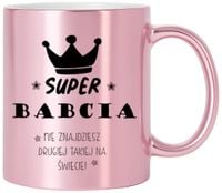 KUBEK RÓŻOWY PREMIUM Z NADRUKIEM BABCIA PREZENT DLA BABCI URODZINY IMIENINY