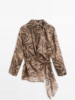 Massimo Dutti Koszula z miękkim drapowaniem i guzikami z kryształków XS