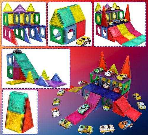 DUŻE Klocki Magnetyczne 3D Konstrukcyjne 20 Autek Zjeżdżalnia 68el Edukacja na Arena.pl