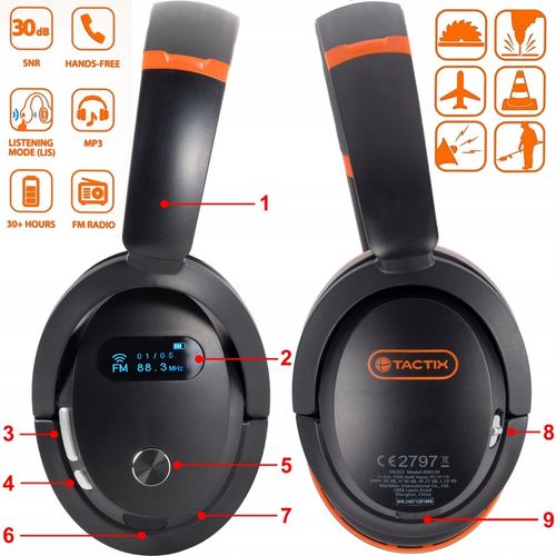 SŁUCHAWKI NAUSZNIKI OCHRONNE RADIO, BLUETOOTH 5,3 TELEFON HANDS-FREE TACTIX na Arena.pl