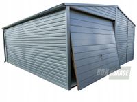 GARAŻ BLASZANY 6m x 6m poziom - dwuspad - Brama uchylna - grafit antracyt - okno + drzwi BOX101 6x6