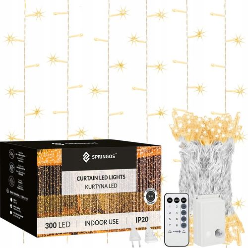KURTYNA ŚWIETLNA 300 LED 3x3m SOPLE LAMPKI GIRLANDA BIAŁE PILOT NA OKNO na Arena.pl