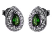 Eleganckie srebrne kolczyki łezki krople szmaragd cyrkonie srebro 925 K2572