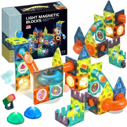 Świecące KLOCKI MAGNETYCZNE świecący tor kulkowy ZESTAW XL kulodrom 75 el. na Arena.pl