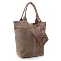 VERA PELLE torebka damska zamszowa worek shopper z suwakiem V146 taupe
