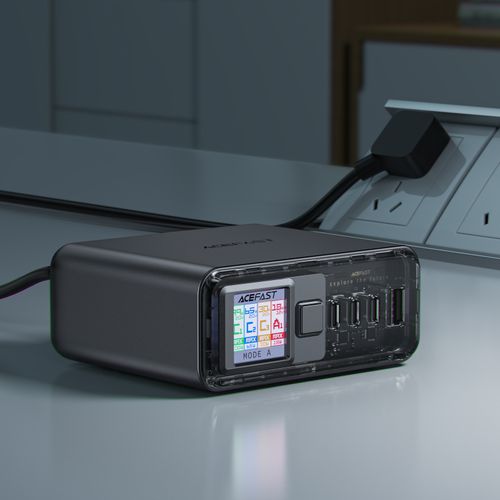 Stacja zasilania ładowarka PD 218W GaN z 4 portami 3x USB-C + USB-A szary na Arena.pl