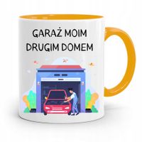 Kubek Żółty Dla Mechanika Garaż Moim Drugim Domem Z Nadrukiem Ze Zdjęciem