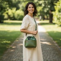 Torebka Sakiewka Zielona z Motywem Liści Tropikalnych – Handmade