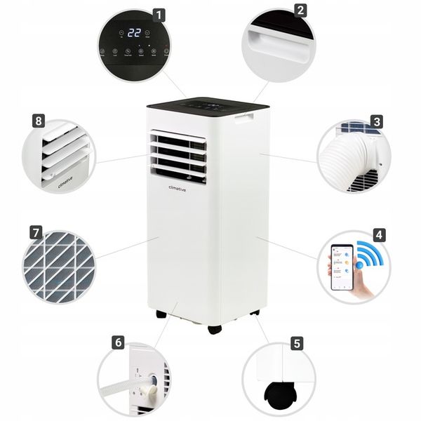 Klimatyzator przenośny Climative MINI 2,6 kW 26m2 WiFi osuszacz + uszczel. zdjęcie 5