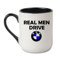 KUBEK "REAL MEN DRIVE BMW" Wzór - Elegant Coffee Czarny 330 ml