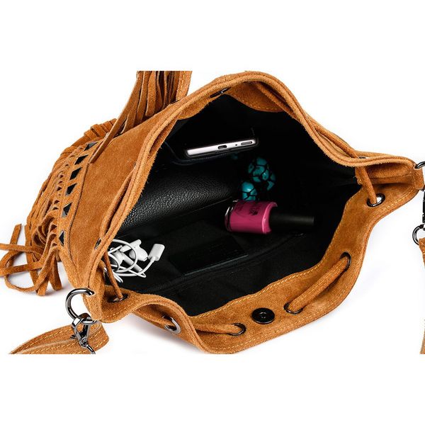 VERA PELLE torebka zamszowa listonoszka boho z ćwiekami V418 j.różowa zdjęcie 7