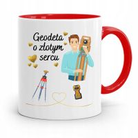 Kubek Czerwony Dla Geodety Geodeta O Złotym Sercu Z Nadrukiem Ze Zdjęciem