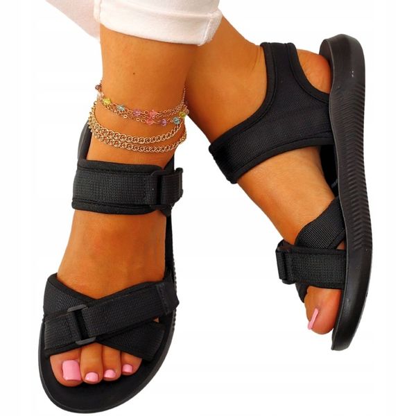 SANDAŁY DAMSKIE LETNIE SPORTOWE LEKKIE WYGODNE RZEPY zdjęcie 1