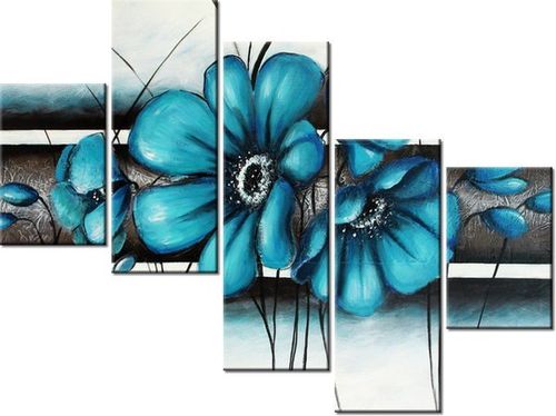 100 75CM OBRAZ 5 ELEM TURKUSOWE KWIATY ŚCIENNY na Arena.pl
