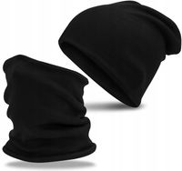 Czapka Zimowa i Komin Komplet Męski Ocieplany Polarem Zimowy Ciepły Czarny