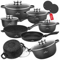 KOMPLET GARNKÓW MARMURKOWYCH INDUKCJA GAZ ZESTAW GARNKI PATELNIA RONDEL