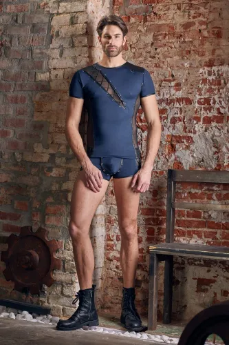 nek koszulka męska mikrofibra niebiesko-czarna xl z ozdobnym sznurowaniem na Arena.pl