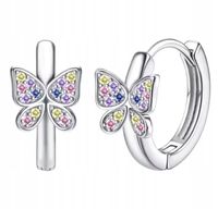 KOLCZYKI KÓŁKA motyle srebrne DLA DZIEWCZYNKI STAL CHIRURGICZNA 316L róż