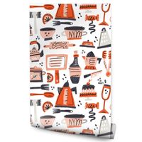 Tapeta Do Kuchni GARNKI Czajniki Butelki Sztućce