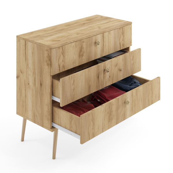 Komoda skandynawska z szufladami na wysokich nogach - Dąb Craft złoty zdjęcie 6