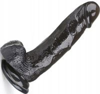 DILDO Z PRZYSSAWKA OGROMNY PENIS Z JADRAMI CZARNY GRUBY DO PENETRACJI