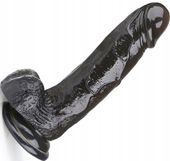 DILDO Z PRZYSSAWKA OGROMNY PENIS Z JADRAMI CZARNY GRUBY DO PENETRACJI