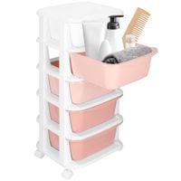 Regał mobilny z 5 szufladami szafka na kółkach na zabawki różowo-biała