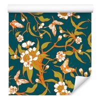 Tapeta kwiaty motyle liście rośliny do salonu