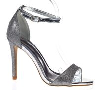 Sandały na szpilce 10,5 cm. piętka pasek srebrne Rozmiar obuwia - 40