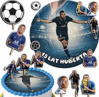 ZESTAW OPŁATEK NA TORT 20CM + TOPPERY PAPIEROWE - MBAPPE IMIĘ 15CM 18CM