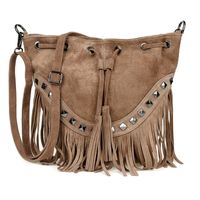 VERA PELLE torebka zamszowa listonoszka boho z ćwiekami V418 taupe