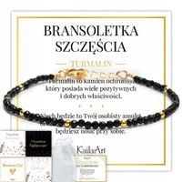BRANSOLETKA CZARNY TURMALIN 2 mm SZCZĘŚCIA Z KAMIENI NATURALNYCH STAL
