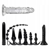 Korek Analny Wibrator Kulki Analne Zestaw Korków Analnych + Żelowe Dildo