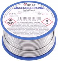 Cyna do lutowania z topnikiem SW26, Cynel, 2 mm, 250 g, CYNA 2/250