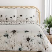 Pościel 160x200 + 2x 70x80 biała niebieska kwiaty satyna bawełna