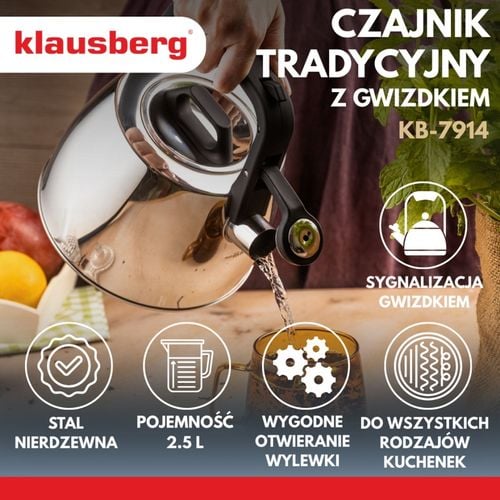 czajnik stalowy z gwizdkiem 2,5l klausberg kb-7914 na Arena.pl