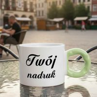 Kubek donut z nadrukiem - biały z zielonym uszkiem 280 ml