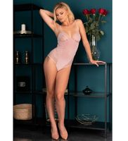 Ciemnoróżowe body z zamszowymi paseczkami S/M