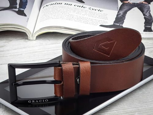 GRACIO meski skorzany PASEK brazowy KLAMRA czarna na Arena.pl