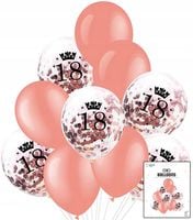 ZESTAW BALONÓW Z KONFETTI ROSE GOLD NA 18 URODZINY JUBILUSZOWE URODZINOWA