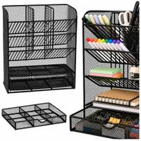 2X Metalowy Organizer Biurkowy Na Przybory Akcesoria Pisaki Czarny