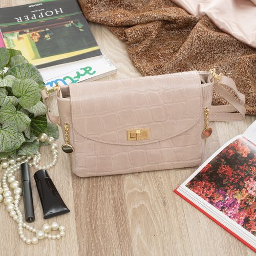 VERA PELLE torebka skórzana listonoszka kroko z paskiem V532 j.różowa na Arena.pl