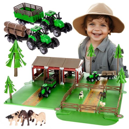 Traktor z Przyczepą Zestaw Dla Dzieci Farma Gospodarstwo Zwierzęta Stodoła na Arena.pl