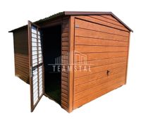 GARAŻ BLASZANY 3m x 4m poziom - dwuspad Brama + drzwi jasny orzech TS227 3x4